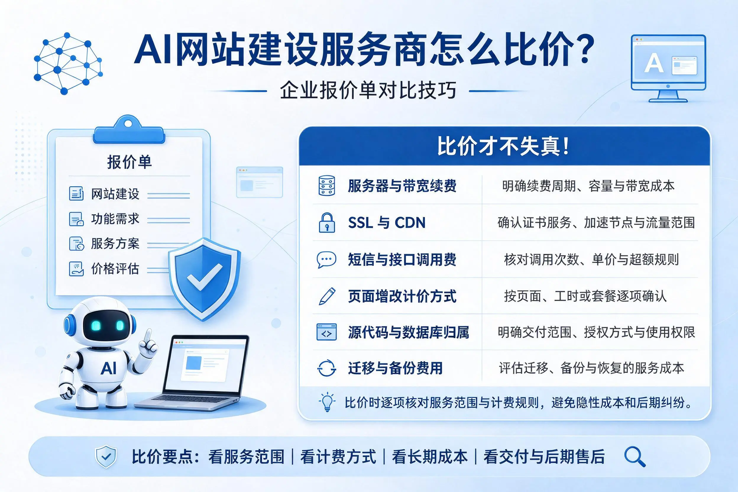 AI网站建设服务商怎么比价?宿迁企业报价单对比技巧