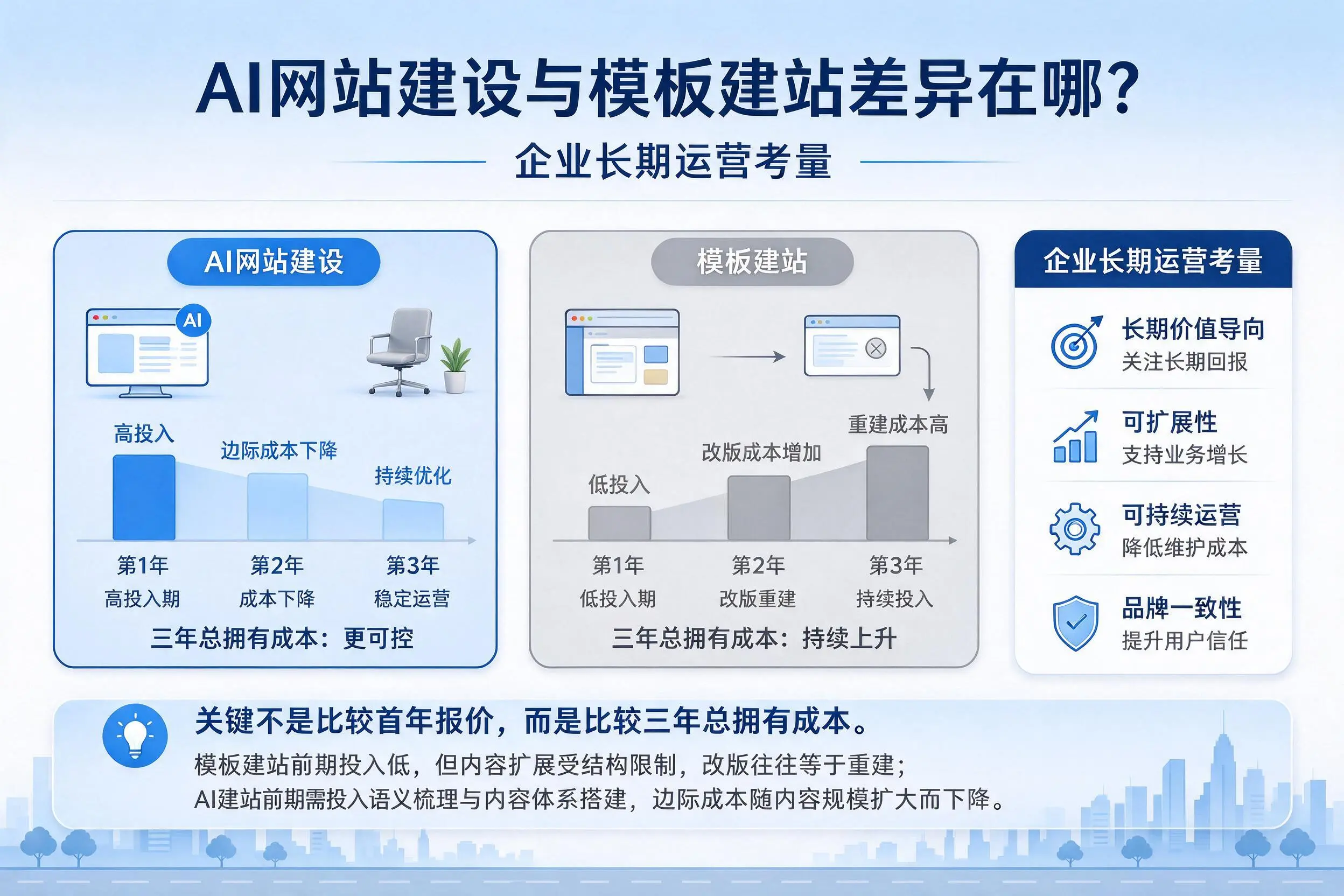 AI网站建设与模板建站差异在哪？宿迁企业长期运营考量
