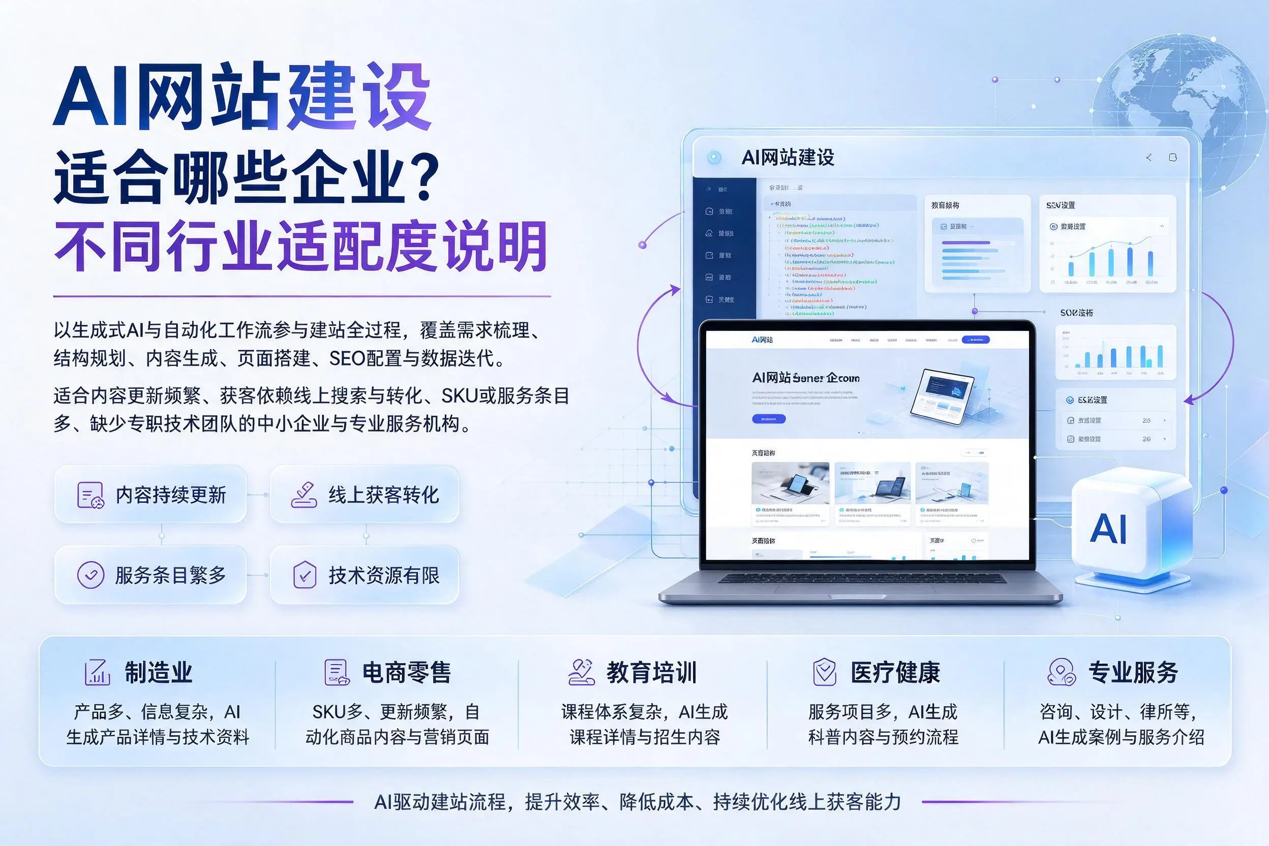 AI网站建设适合哪些企业?宿迁不同行业适配度说明